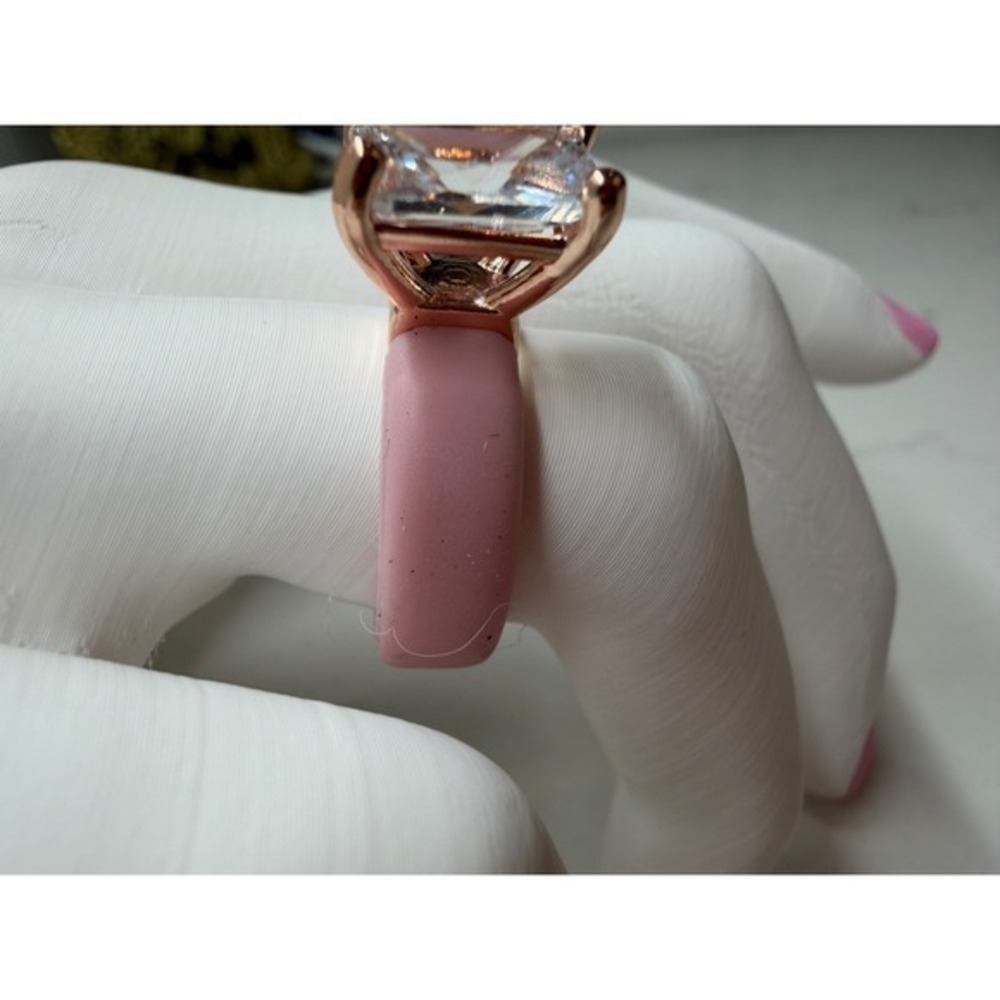 CZ Silicone Ring Size 7 With a Square shaped Simulated Diamond pink band - Picture 3 of 8